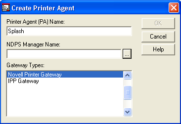 NETWERKINSTELLINGEN 17 4 Selecteer in het dialoogvenster New Object (Nieuw object) de optie NDPS Printer (NDPS-printer) en klik op OK.