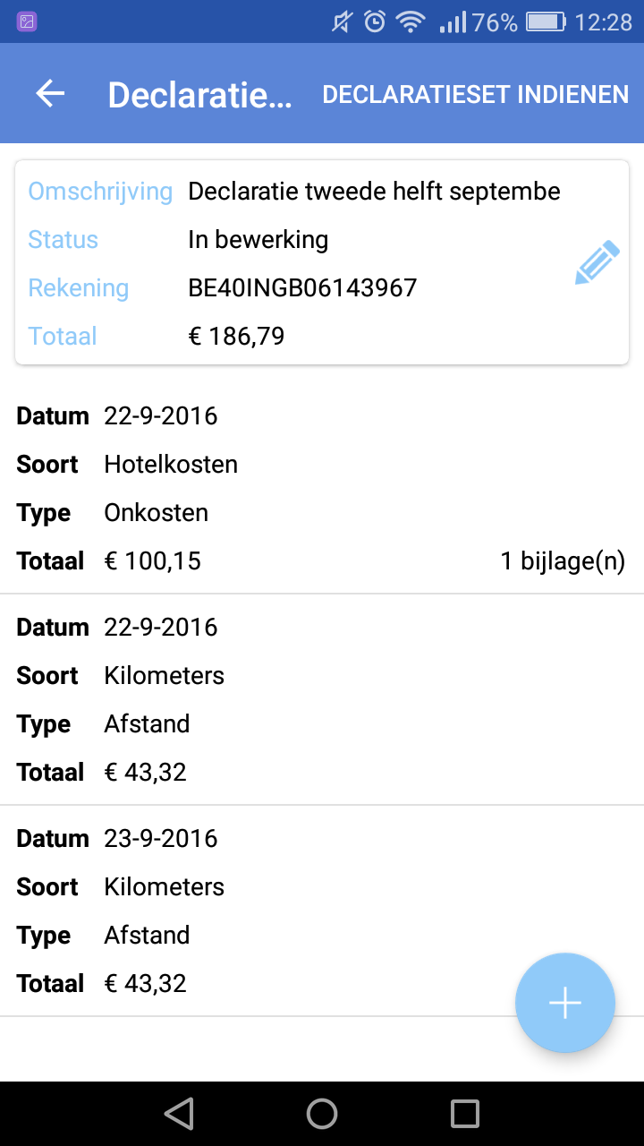 4.3. Persoonlijke declaratie ter goedkeuring aanbieden (indienen) Wanneer alle declaratieregels zijn ingevoerd en de declaratieset compleet is, kan de set worden ingediend.