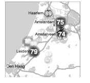 uit Examen 2015 2 21 Het gaat om de hoogst gemeten geluidssterkte. Deze ligt ongeveer op 79 db. Dat is alleen bij Leiden zo hoog geweest. (Antwoord D) uit Examen 2015 2 22 Haarlem is 69 db.