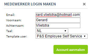 Bij het opslaan (groene button Account aanmaken ) wordt vervolgens gevraagd of er een activatiemail aan de werknemer gezonden mag worden.