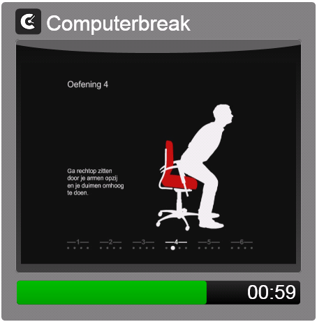 Voor de Computerbreak geldt hetzelfde principe als voor de Microbreak ten aanzien van het negeren van een pauze, of voor het kiezen van tips. Dit kunt u zelf instellen via het tabblad tonen.