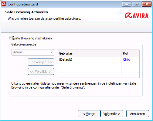 Installatie en de-installatie Als u hebt geselecteerd voor de installatiemodule Web Protection, kunt u: de rollen kind, jongere of volwassene toewijzen aan computergebruikers voor het gebruik van