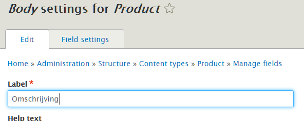 7. Product content type In een laatste stap voegen we een nieuw content type toe: product. Een product heeft een naam, een omschrijving, een afbeelding en een prijs.