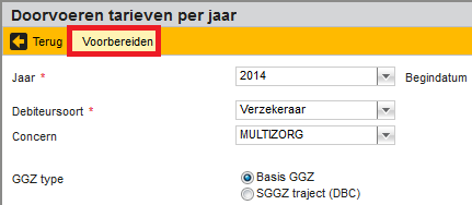 Figuur 2: pop-up doorvoeren tarieven per jaar In dit scherm geeft u de volgende gegevens op: 1. Jaar. Hier geeft u de periode op waarbinnen de tarieven geldig zijn.