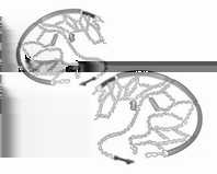 186 Verzorging van de auto Sneeuwkettingen Gebruik sneeuwkettingen alleen op de voorwielen. 9 Waarschuwing Beschadigingen kunnen een klapband veroorzaken.