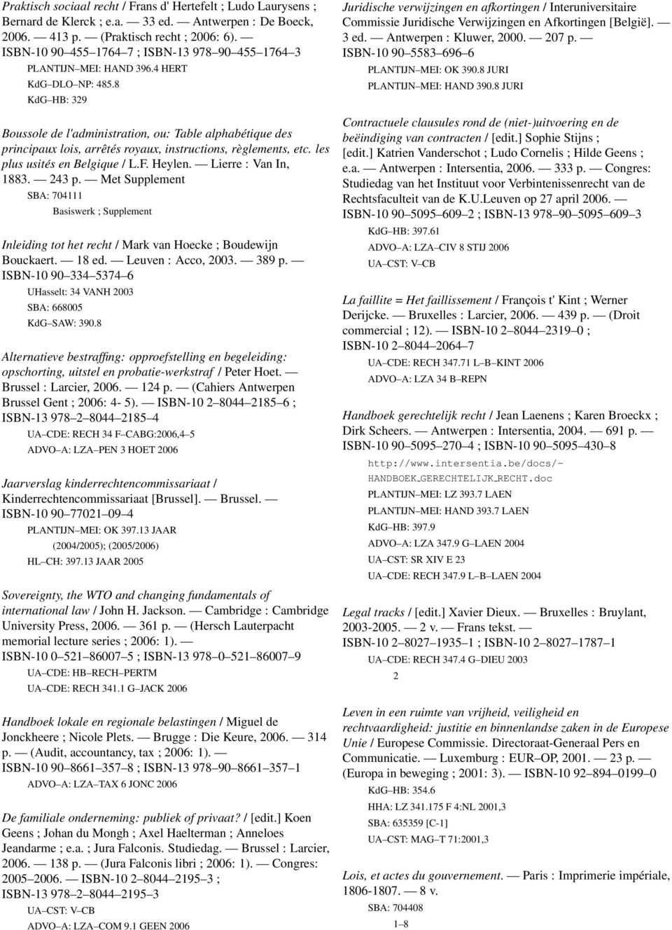 8 KdG HB: 329 Boussole de l'administration, ou: Table alphabétique des principaux lois, arrêtés royaux, instructions, règlements, etc. les plus usités en Belgique / L.F. Heylen. Lierre : Van In, 1883.