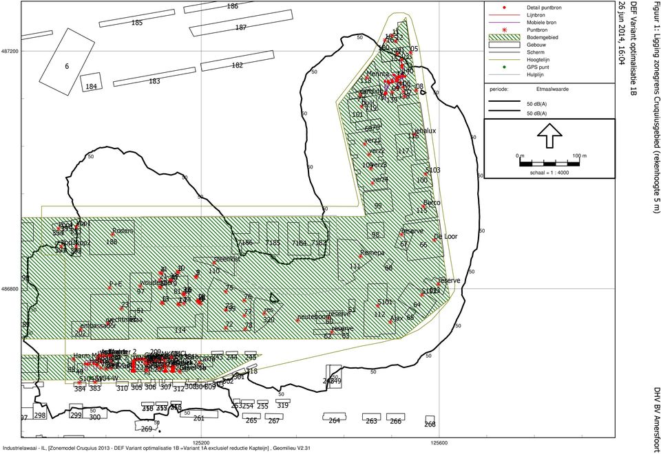 16:04 DEF Variant optimalisatie 1B Figuur 1: Ligging zonegrens Cruquiusgebied (rekenhoogte 5 m) 190 486800 189 kop1 kop4 394 395 393 Roders reserve 98 De Loor kop3kop2 188 7186 7185 7184 7182 67 66