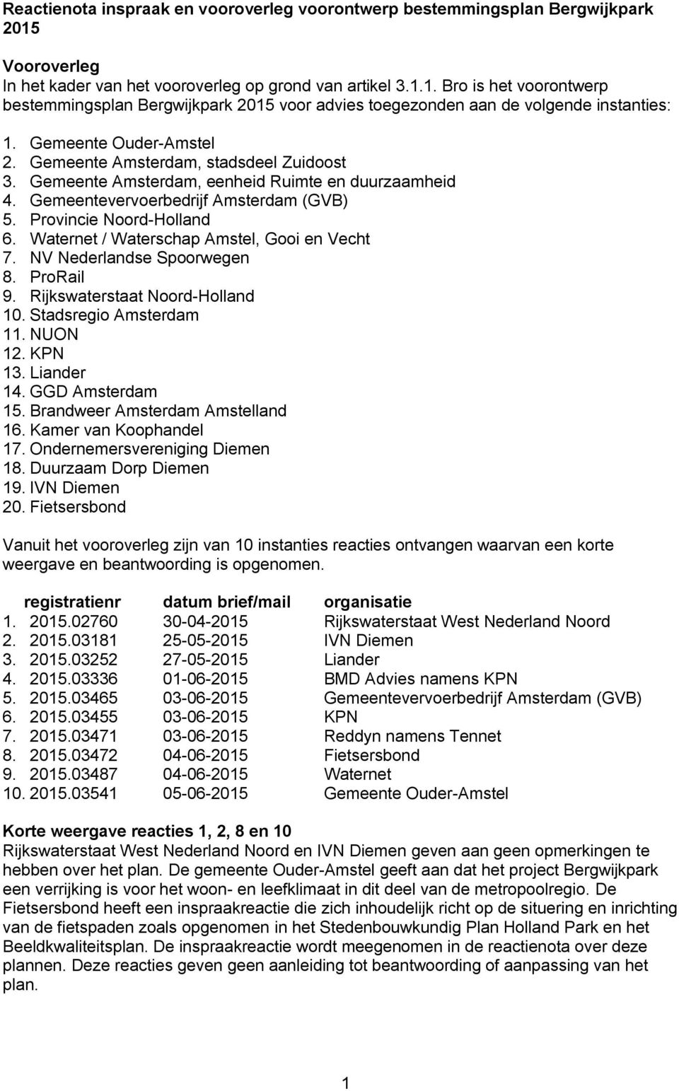 Waternet / Waterschap Amstel, Gooi en Vecht 7. NV Nederlandse Spoorwegen 8. ProRail 9. Rijkswaterstaat Noord-Holland 10. Stadsregio Amsterdam 11. NUON 12. KPN 13. Liander 14. GGD Amsterdam 15.