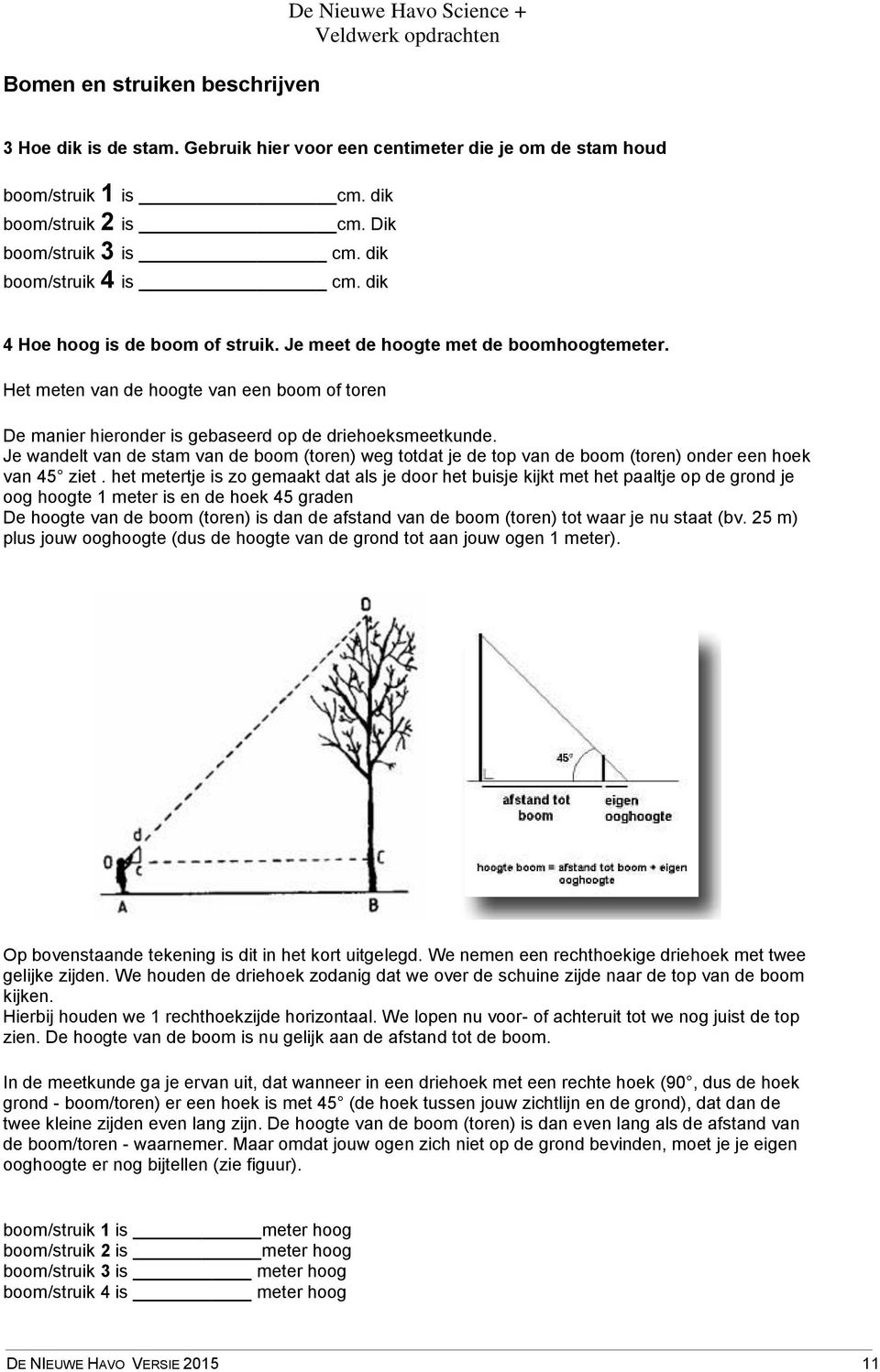 Het meten van de hoogte van een boom of toren De manier hieronder is gebaseerd op de driehoeksmeetkunde.