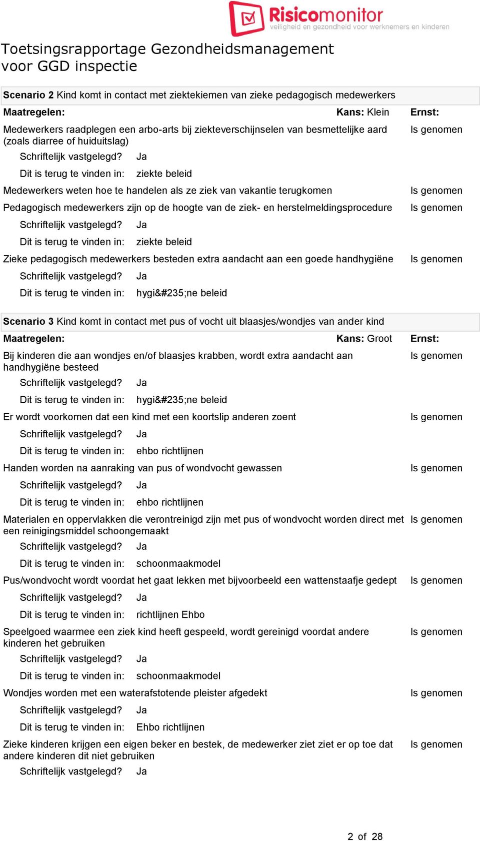 medewerkers besteden extra aandacht aan een goede handhygiëne Scenario 3 Kind komt in contact met pus of vocht uit blaasjes/wondjes van ander kind Maatregelen: Kans: Groot Ernst: Bij kinderen die aan