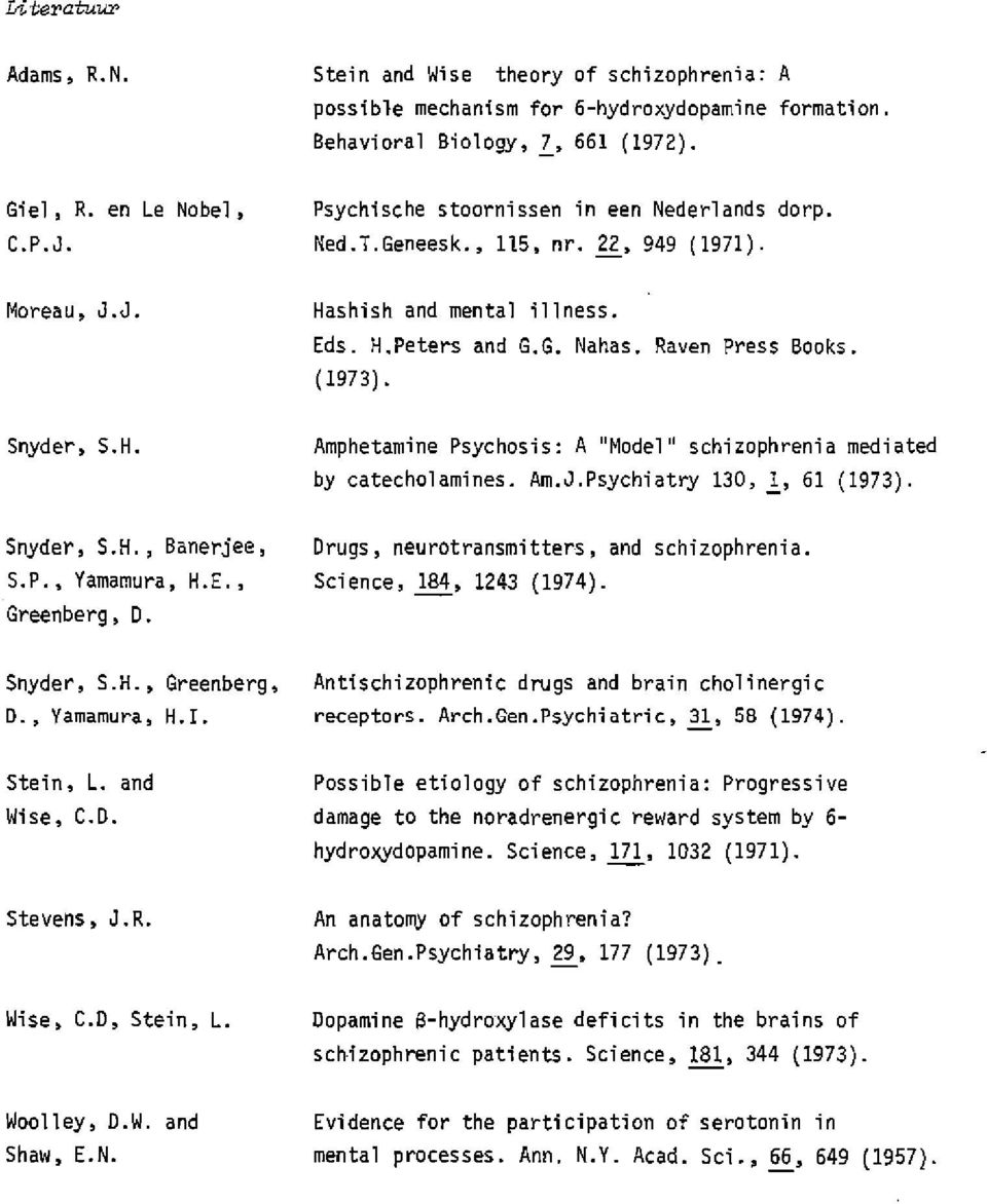 ( 1973). Amphetamine Psychosis: A "Model" schizophrenia mediated by catecholamines. Am.J.Psychiatry 130, l 61 (1973). Snyder, S.H., Banerjee, S.P. Yamarnura, H.E., Greenberg, D.
