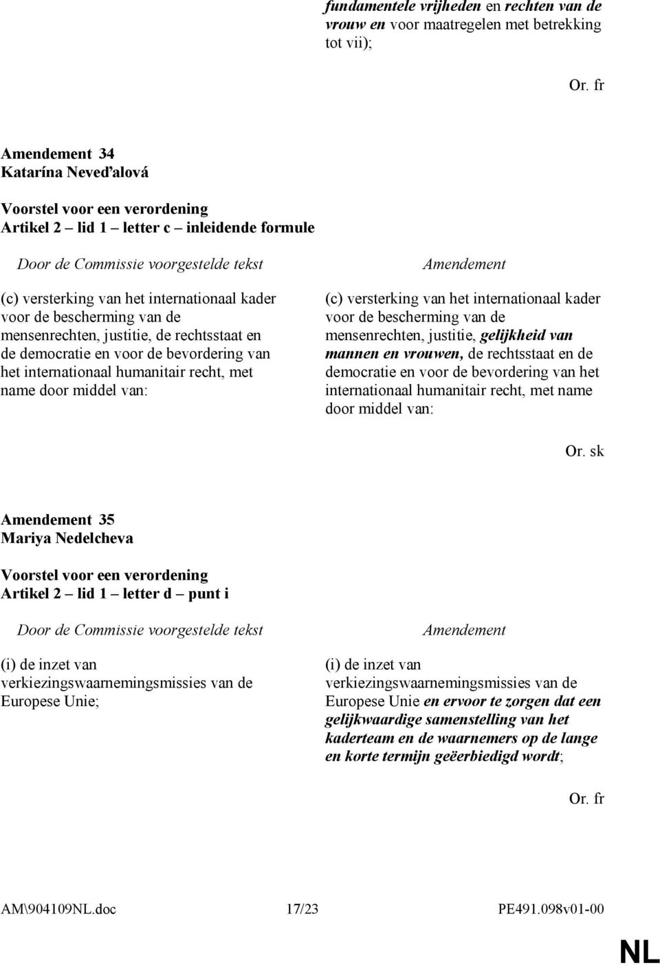 het internationaal kader voor de bescherming van de mensenrechten, justitie, gelijkheid van mannen en vrouwen, de rechtsstaat en de democratie en voor de bevordering van het internationaal humanitair