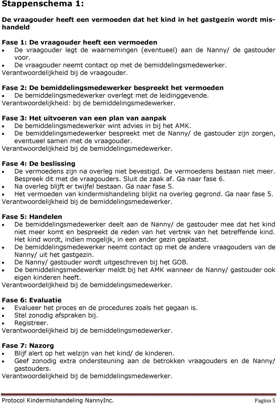 Fase 2: De bemiddelingsmedewerker bespreekt het vermoeden De bemiddelingsmedewerker overlegt met de leidinggevende. Verantwoordelijkheid: bij de bemiddelingsmedewerker.