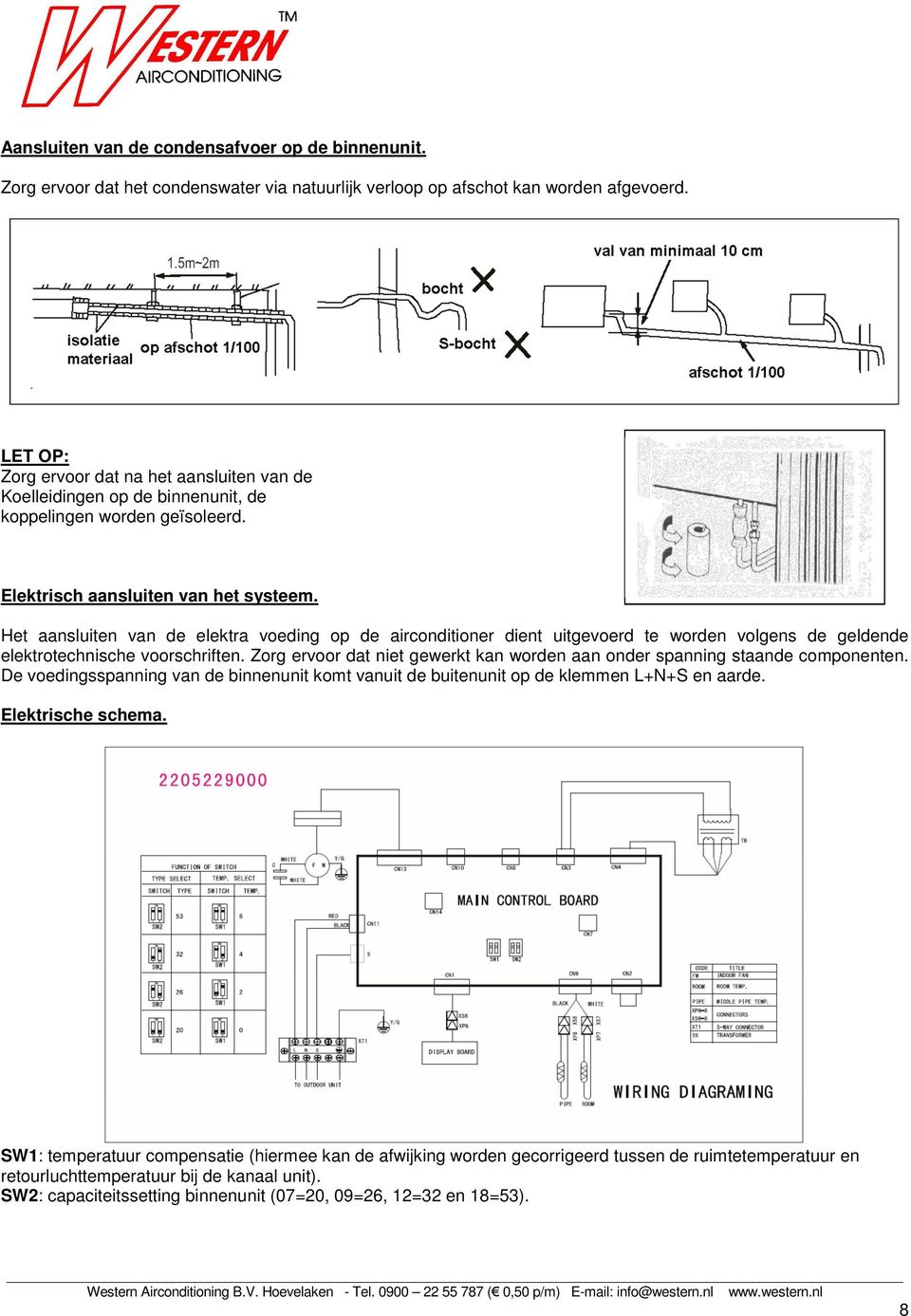 Het aansluiten van de elektra voeding op de airconditioner dient uitgevoerd te worden volgens de geldende elektrotechnische voorschriften.