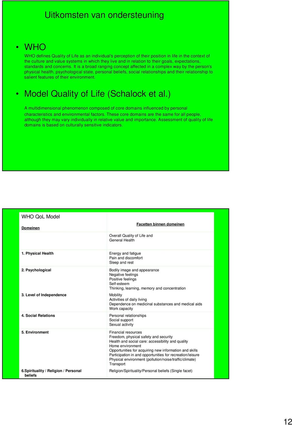 It is a broad ranging concept affected in a complex way by the person's physical health, psychological state, personal beliefs, social relationships and their relationship to salient features of