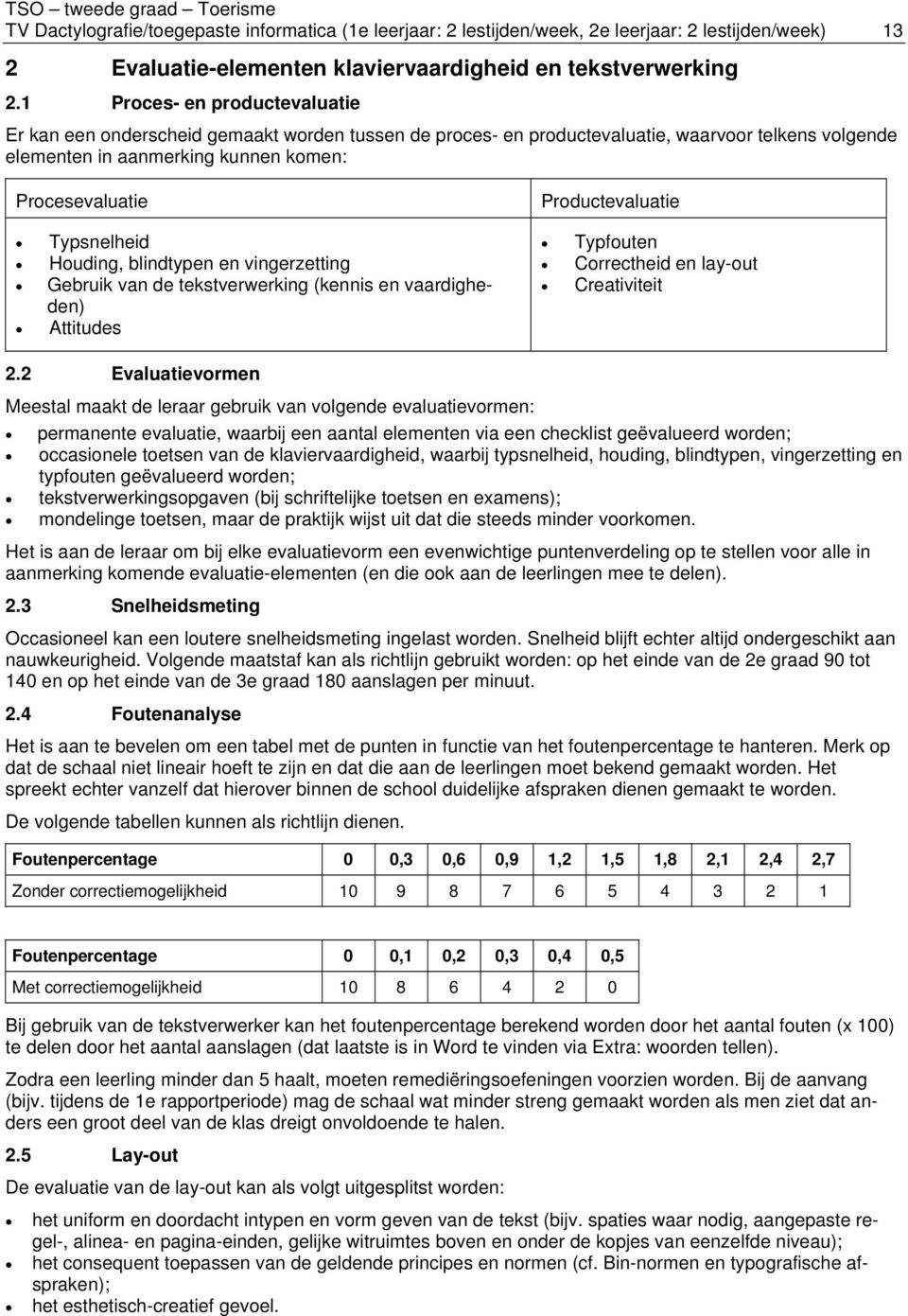 Houding, blindtypen en vingerzetting Gebruik van de tekstverwerking (kennis en vaardigheden) Attitudes Productevaluatie Typfouten Correctheid en lay-out Creativiteit 2.