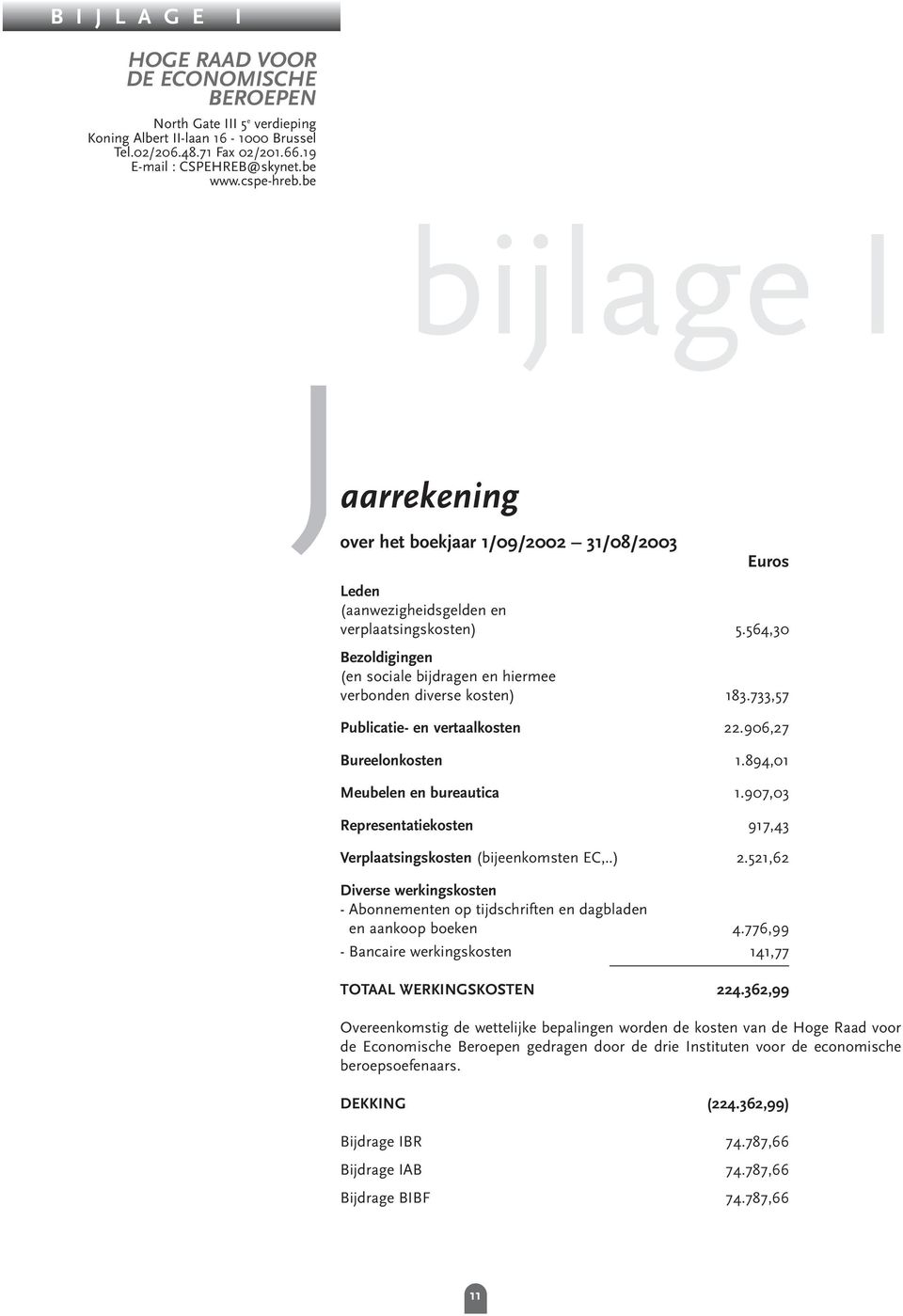 564,30 Bezoldigingen (en sociale bijdragen en hiermee verbonden diverse kosten) 183.733,57 Publicatie- en vertaalkosten 22.906,27 Bureelonkosten 1.894,01 Meubelen en bureautica 1.