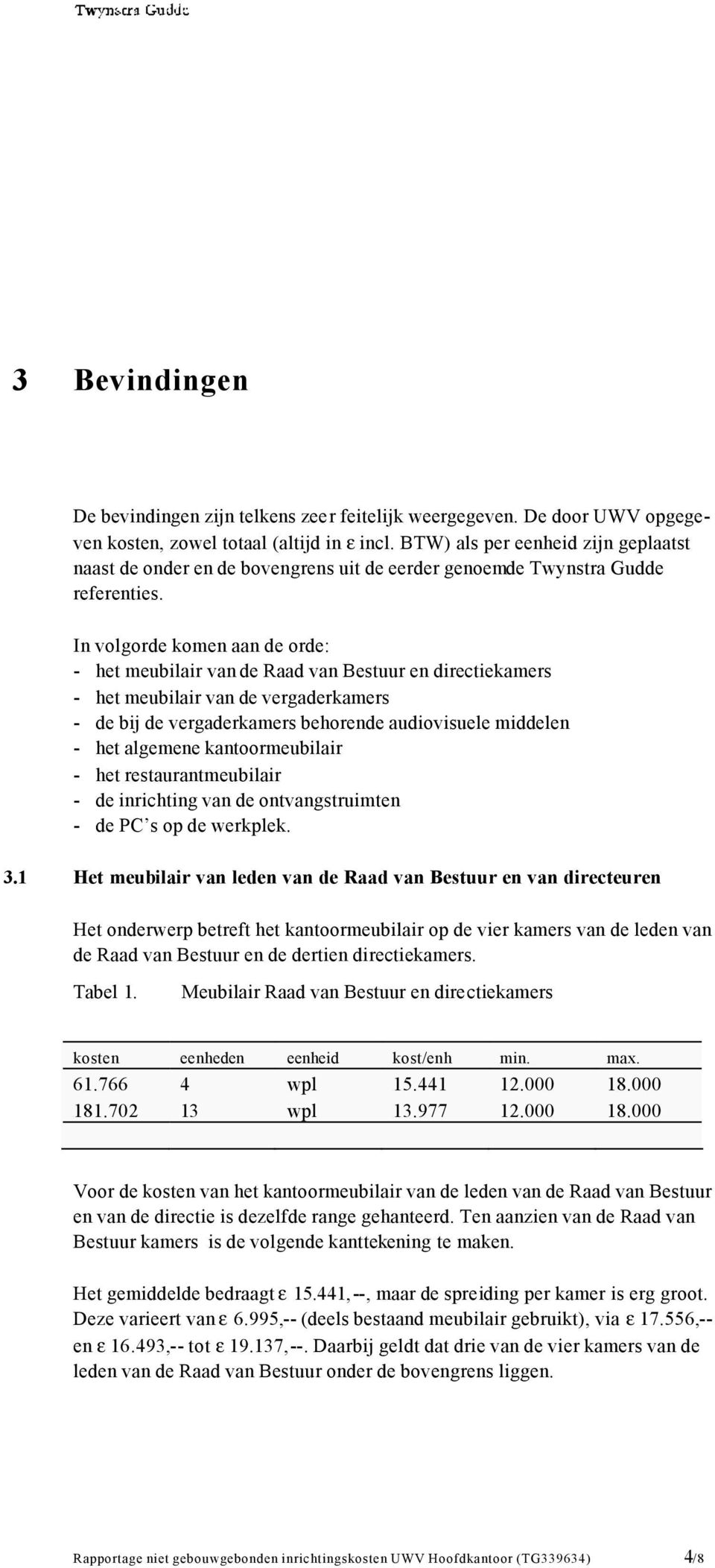 In volgorde komen aan de orde: - het meubilair van de Raad van Bestuur en directiekamers - het meubilair van de vergaderkamers - de bij de vergaderkamers behorende audiovisuele middelen - het