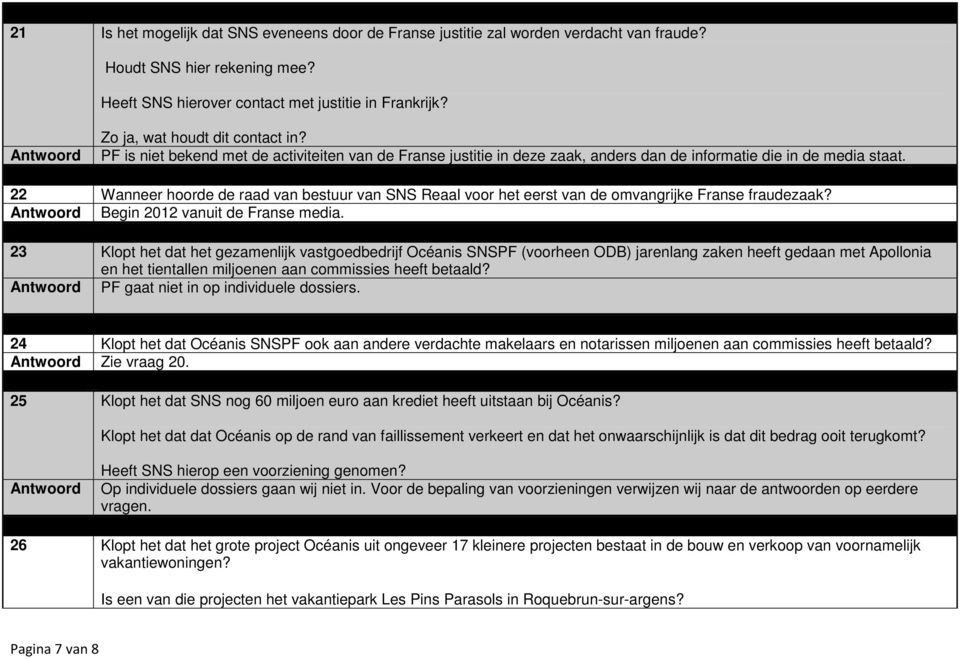 22 Wanneer hoorde de raad van bestuur van SNS Reaal voor het eerst van de omvangrijke Franse fraudezaak? Begin 2012 vanuit de Franse media.