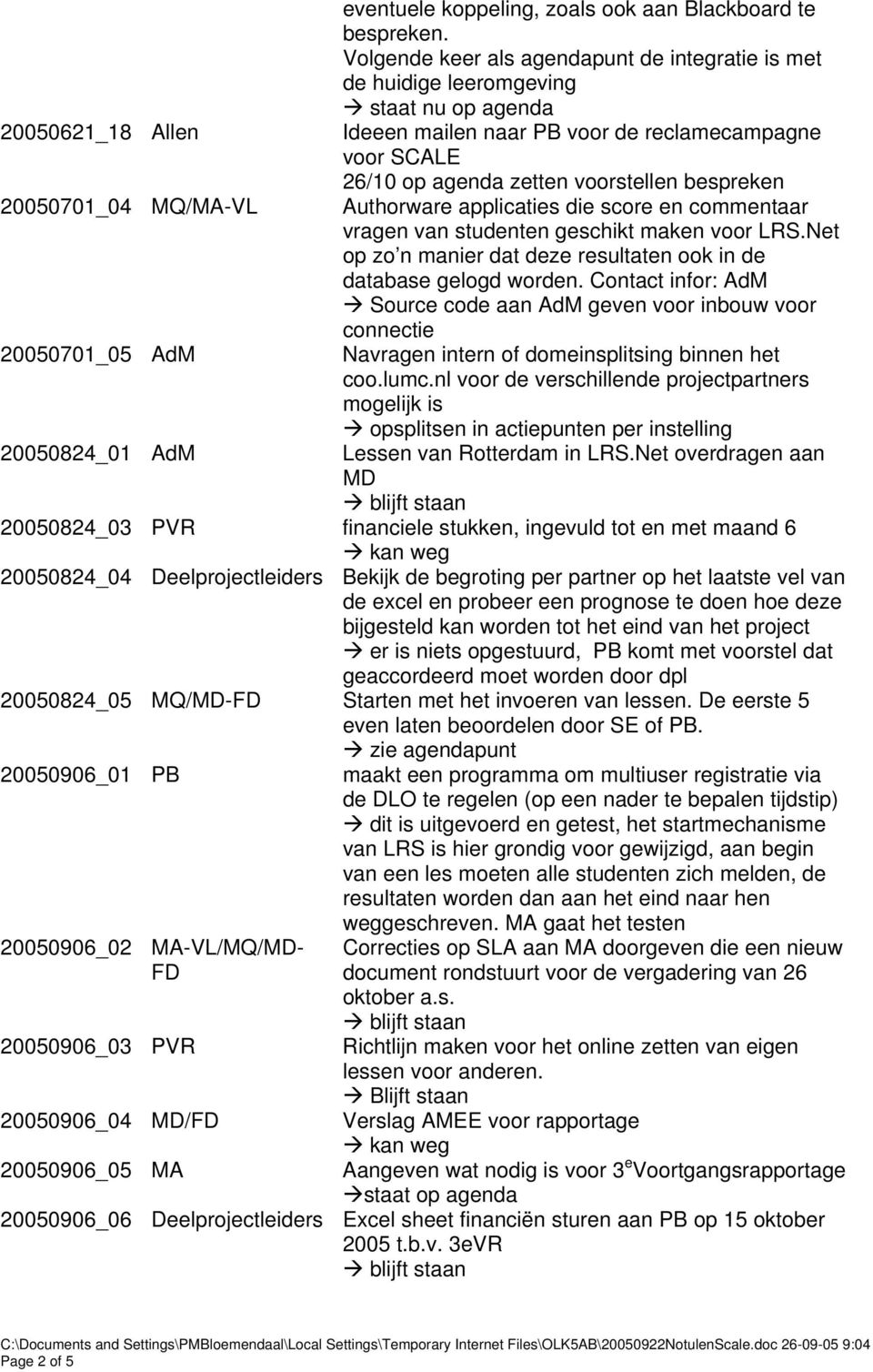 voorstellen bespreken 20050701_04 MQ/MA-VL Authorware applicaties die score en commentaar vragen van studenten geschikt maken voor LRS.