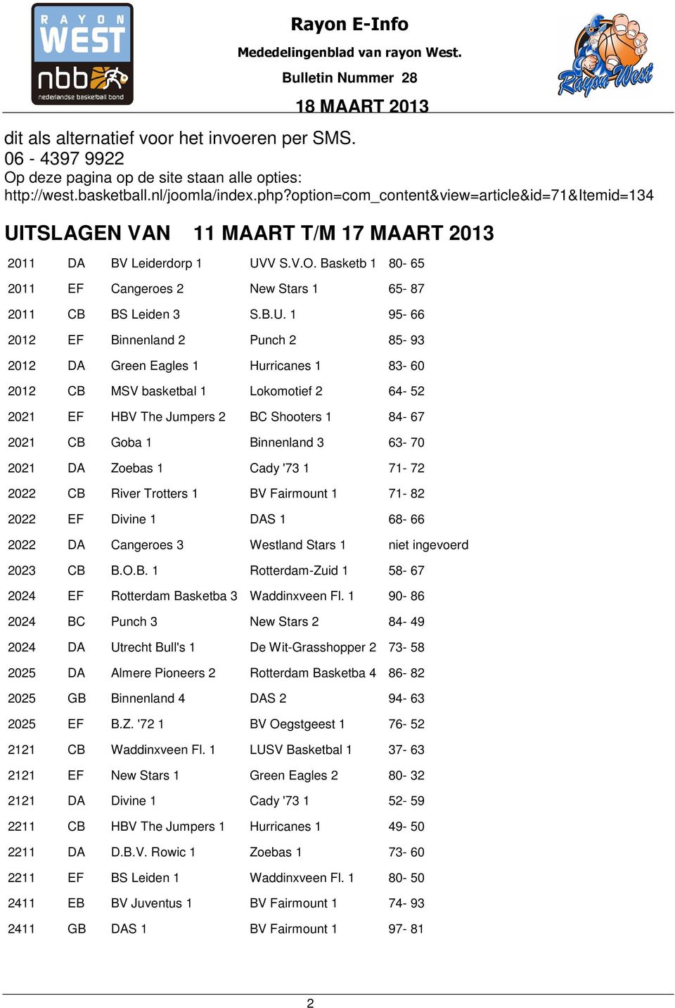 Basketb 1 80-65 2011 EF Cangeroes 2 New Stars 1 65-87 2011 CB BS Leiden 3 S.B.U.