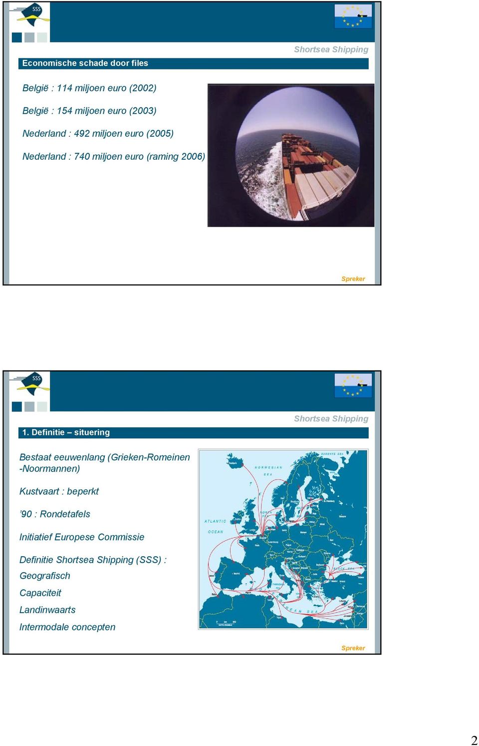 Definitie situering Shortsea Shipping Bestaat eeuwenlang (Grieken-Romeinen -Noormannen) Kustvaart : beperkt 90