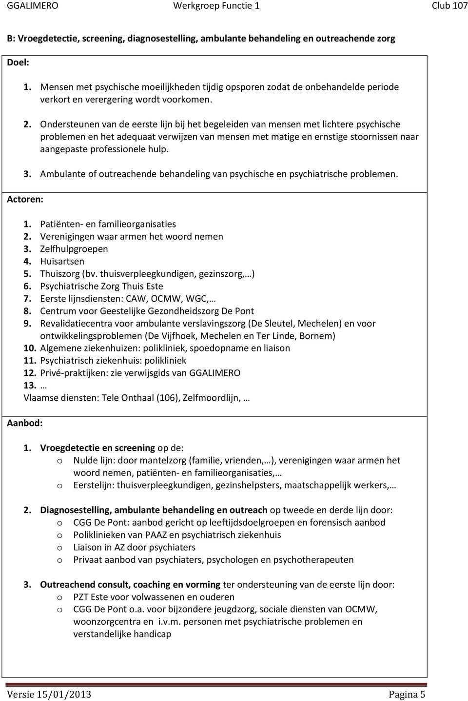 Ondersteunen van de eerste lijn bij het begeleiden van mensen met lichtere psychische problemen en het adequaat verwijzen van mensen met matige en ernstige stoornissen naar aangepaste professionele