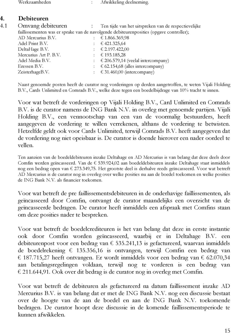 369,98 Adel Print B.V. : 421.325,64 DeltaHage B.V. : 2.197.422,00 Mercurius Art P. B.V. : 193.185,28 Adel Media B.V. : 206.579,14 (veelal intercompany) Eressen B.V. : 62.