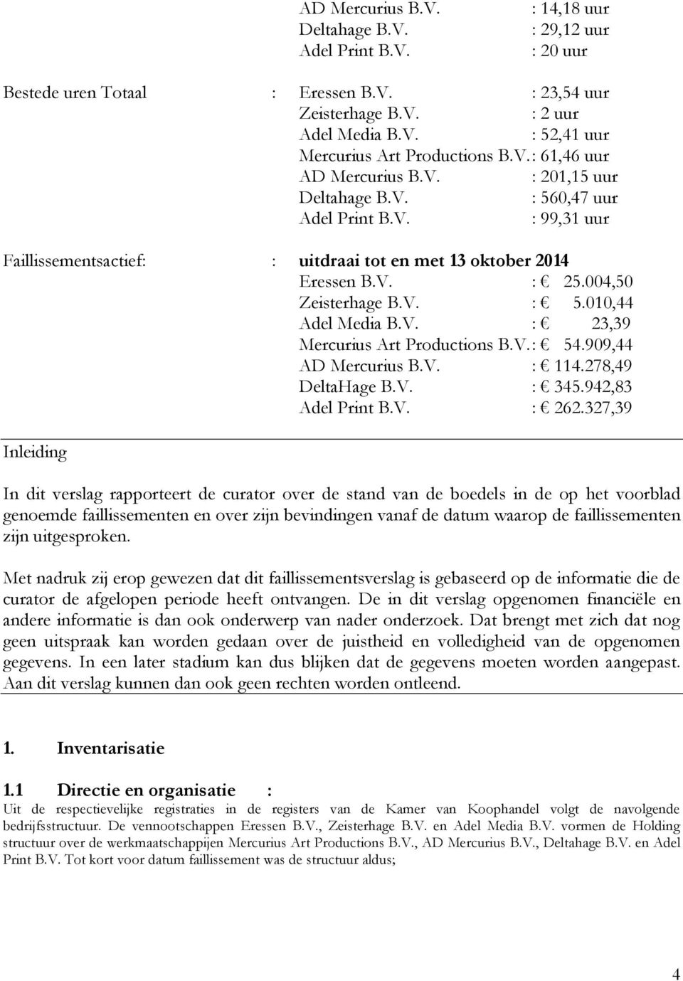 004,50 Zeisterhage B.V. : 5.010,44 Adel Media B.V. : 23,39 Mercurius Art Productions B.V. : 54.909,44 AD Mercurius B.V. : 114.278,49 DeltaHage B.V. : 345.942,83 Adel Print B.V. : 262.