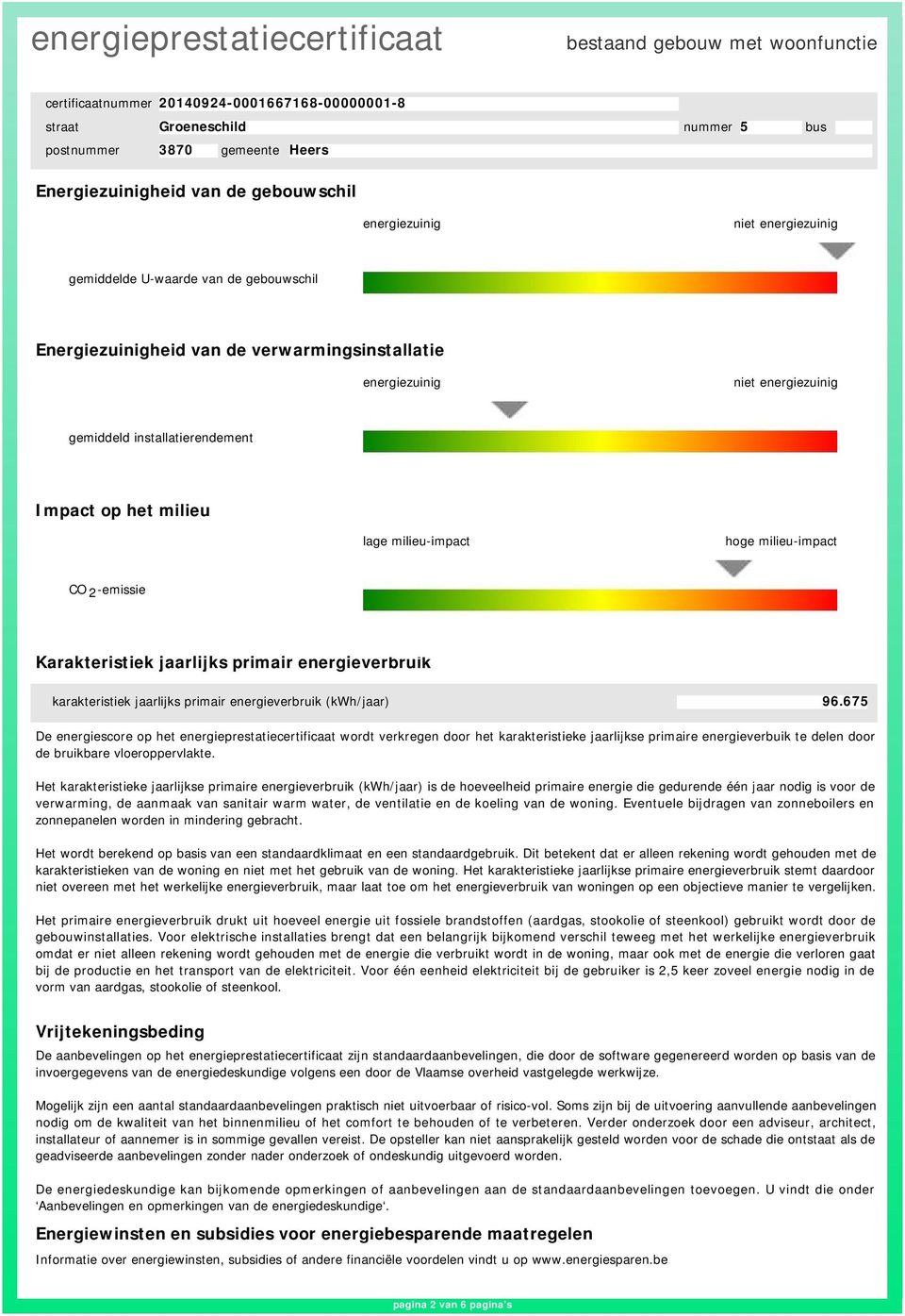 (kwh/jaar) 96.675 De energiescore op het energieprestatiecertificaat wordt verkregen door het karakteristieke jaarlijkse primaire energieverbuik te delen door de bruikbare vloeroppervlakte.