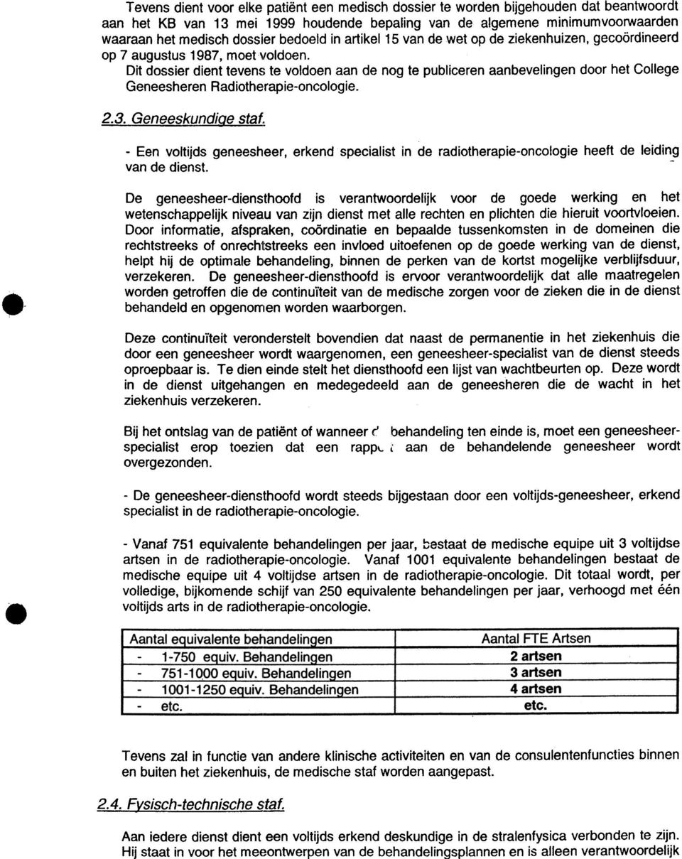 Dit dossier dient teven~; te voldoen aan de nog te publiceren aanbevelingen door het College Geneesheren Radiotherapie-oncologie. 2.3.