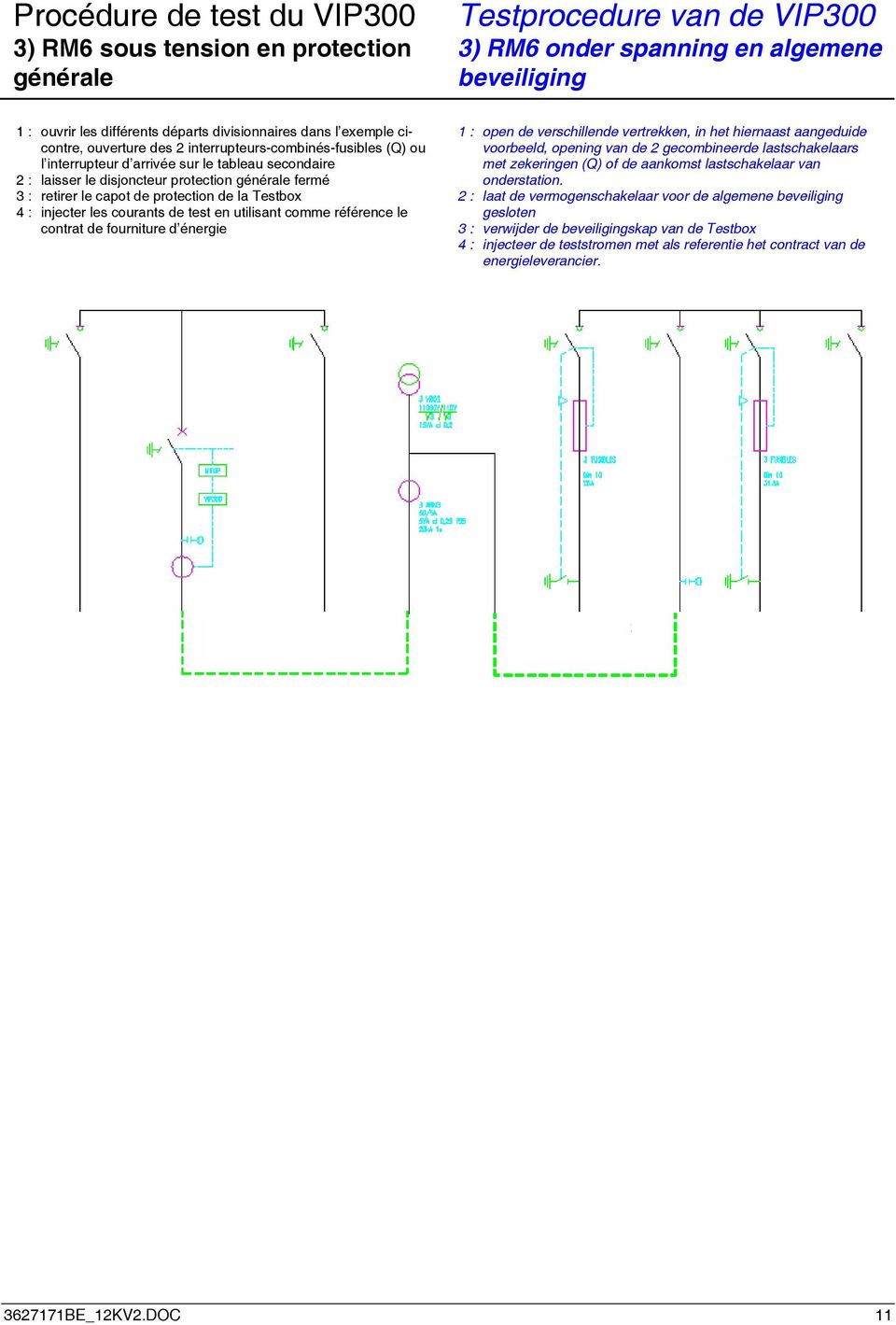 de protection de la Testbox 4 : injecter les courants de test en utilisant comme référence le contrat de fourniture d énergie 1 : open de verschillende vertrekken, in het hiernaast aangeduide