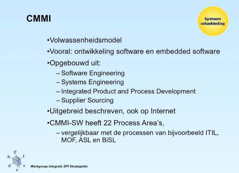 Process Development - Supplier Sourcing 'Uitgebreid beschreven, ook op Internet 'CMMI-SW heeft