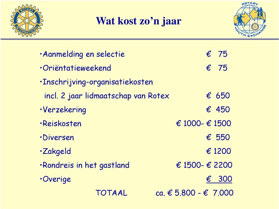 2 jaar lidmaatschap van Rotex 650 Verzekering 450 Reiskosten