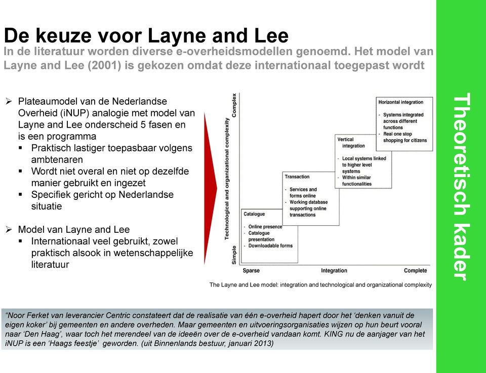 een programma Praktisch lastiger toepasbaar volgens ambtenaren Wordt niet overal en niet op dezelfde manier gebruikt en ingezet Specifiek gericht op Nederlandse situatie Model van Layne and Lee