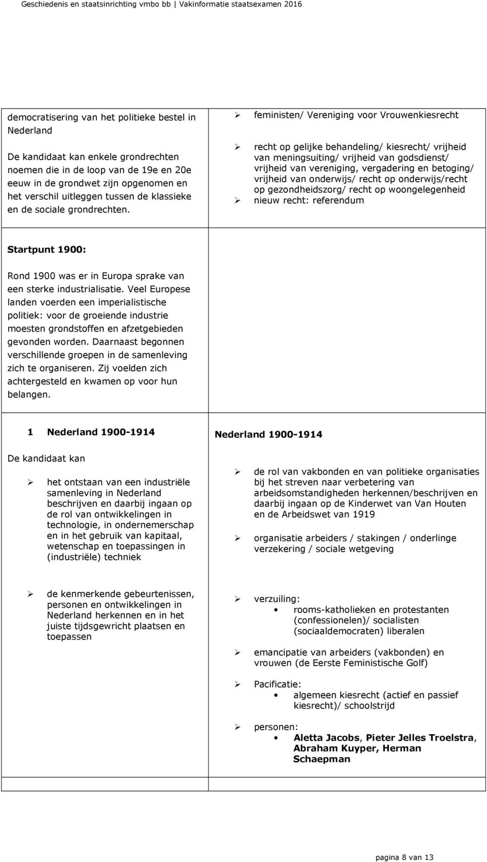 feministen/ Vereniging voor Vrouwenkiesrecht recht op gelijke behandeling/ kiesrecht/ vrijheid van meningsuiting/ vrijheid van godsdienst/ vrijheid van vereniging, vergadering en betoging/ vrijheid