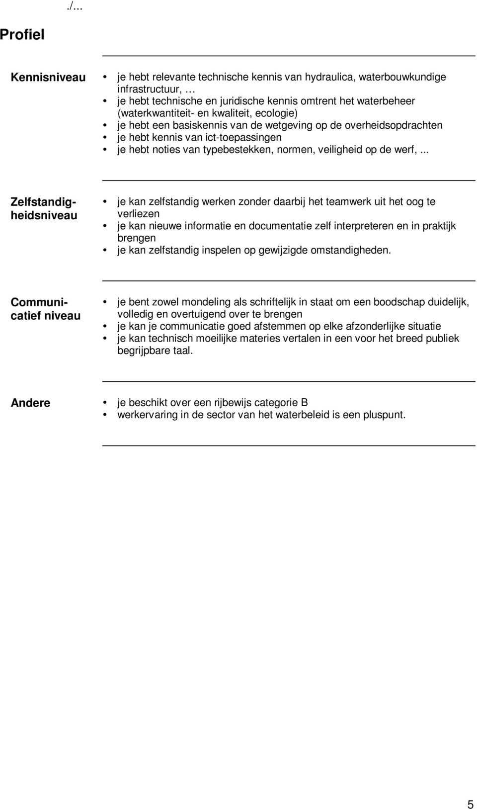 .. Zelfstandigheidsniveau je kan zelfstandig werken zonder daarbij het teamwerk uit het oog te verliezen je kan nieuwe informatie en documentatie zelf interpreteren en in praktijk brengen je kan