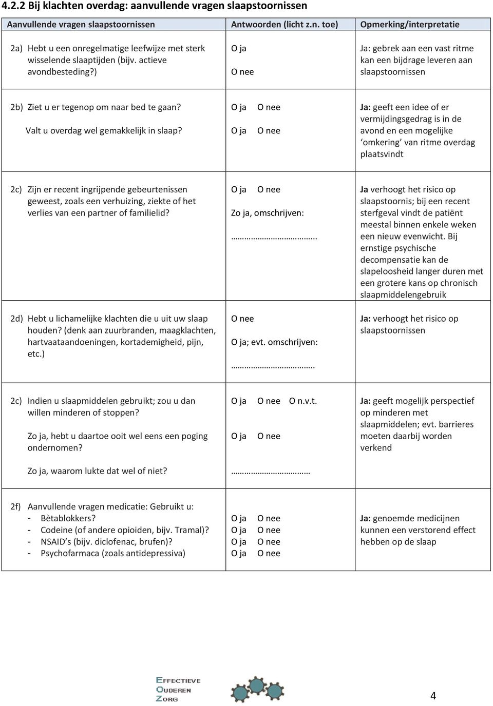 Ja: geeft een idee of er vermijdingsgedrag is in de avond en een mogelijke omkering van ritme overdag plaatsvindt 2c) Zijn er recent ingrijpende gebeurtenissen geweest, zoals een verhuizing, ziekte