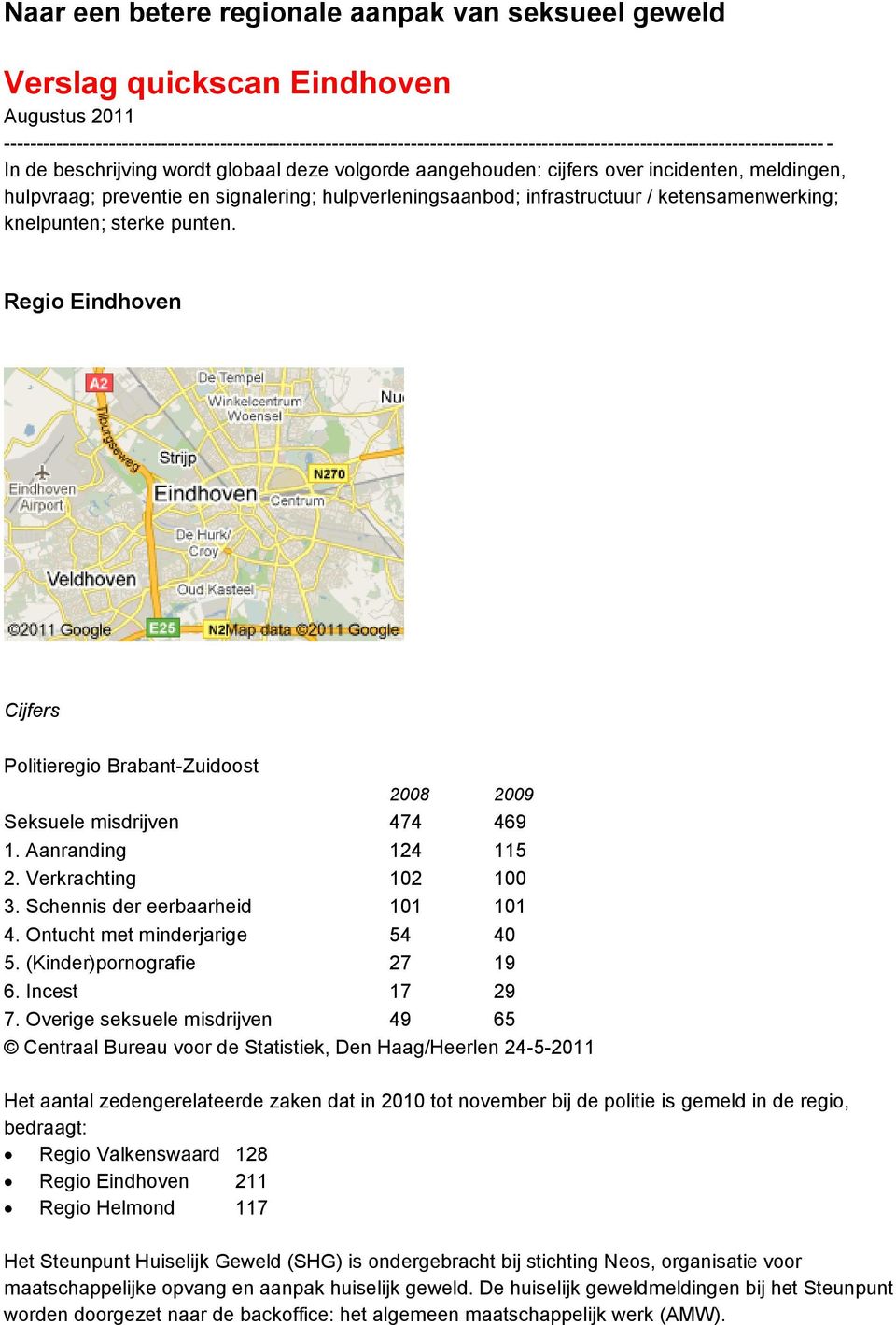 over incidenten, meldingen, hulpvraag; preventie en signalering; hulpverleningsaanbod; infrastructuur / ketensamenwerking; knelpunten; sterke punten.