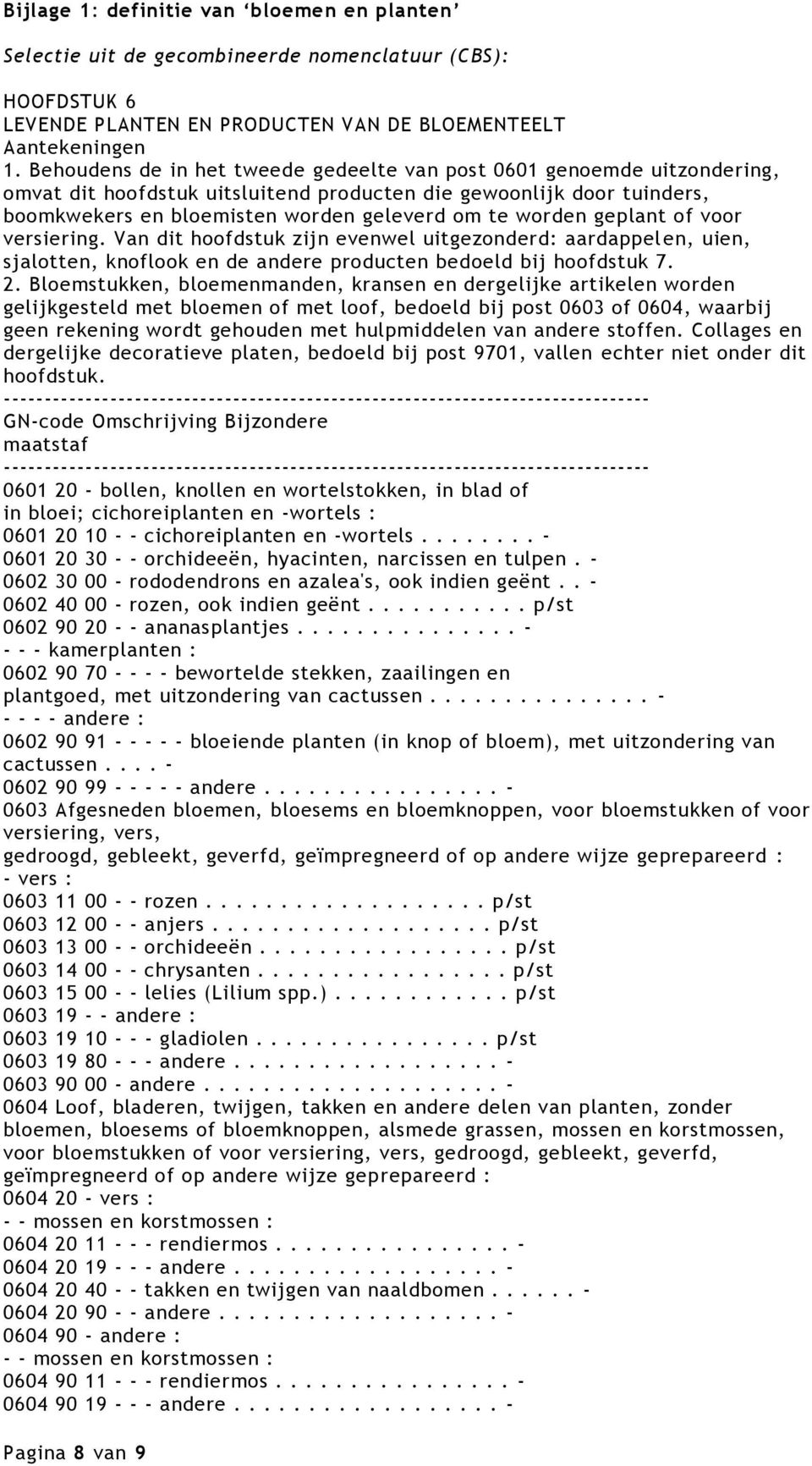 geplant of voor versiering. Van dit hoofdstuk zijn evenwel uitgezonderd: aardappel en, uien, sjalotten, knoflook en de andere producten bedoeld bij hoofdstuk 7. 2.