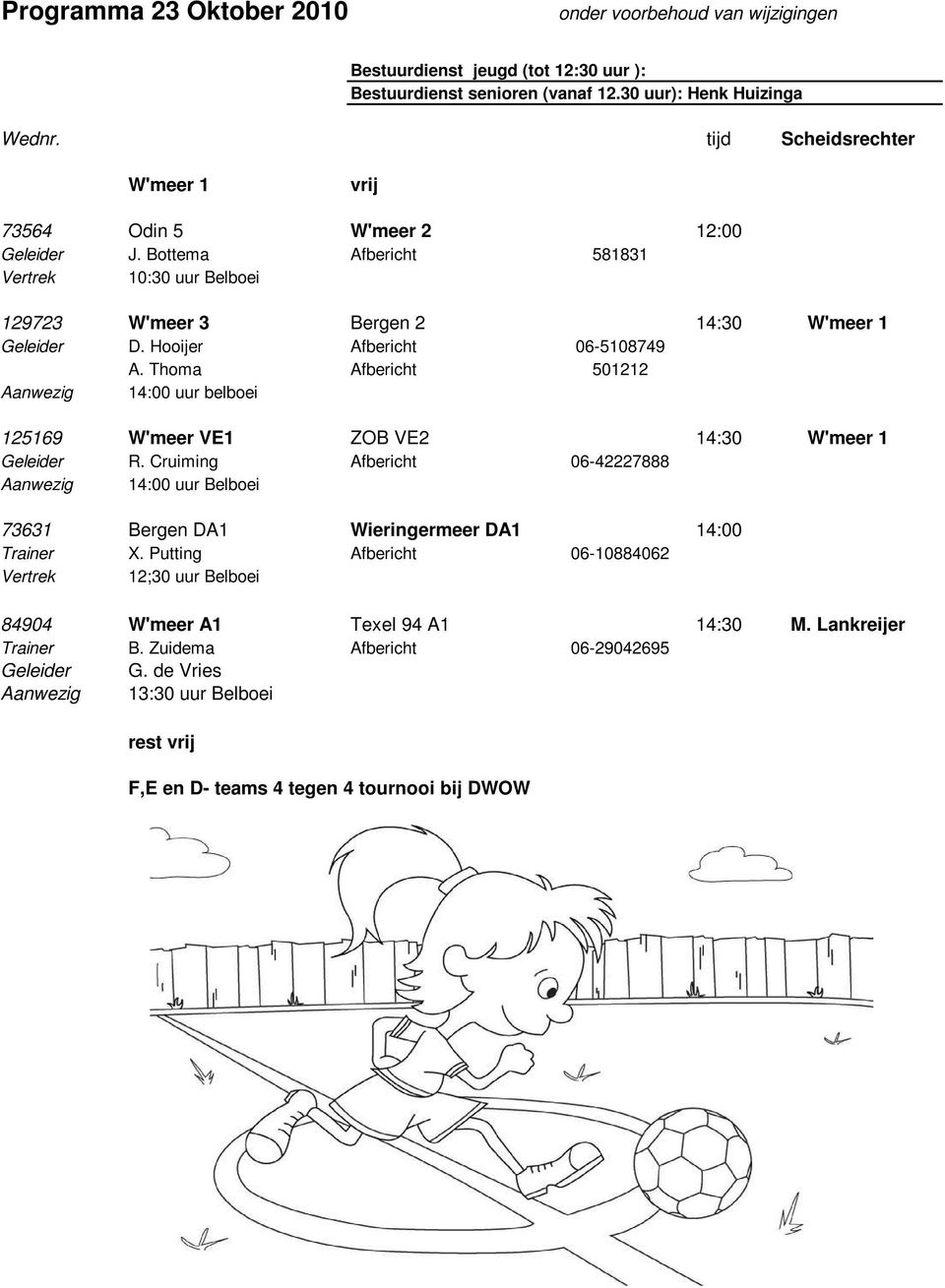 Hooijer Afbericht 06-5108749 A. Thoma Afbericht 501212 Aanwezig 14:00 uur belboei 125169 W'meer VE1 ZOB VE2 14:30 W'meer 1 Geleider R.