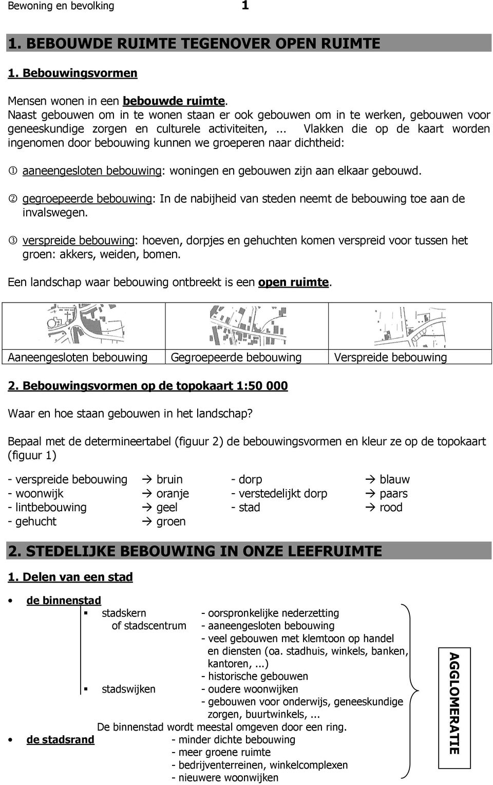 .. Vlakken die op de kaart worden ingenomen door bebouwing kunnen we groeperen naar dichtheid: 1 aaneengesloten bebouwing: woningen en gebouwen zijn aan elkaar gebouwd.