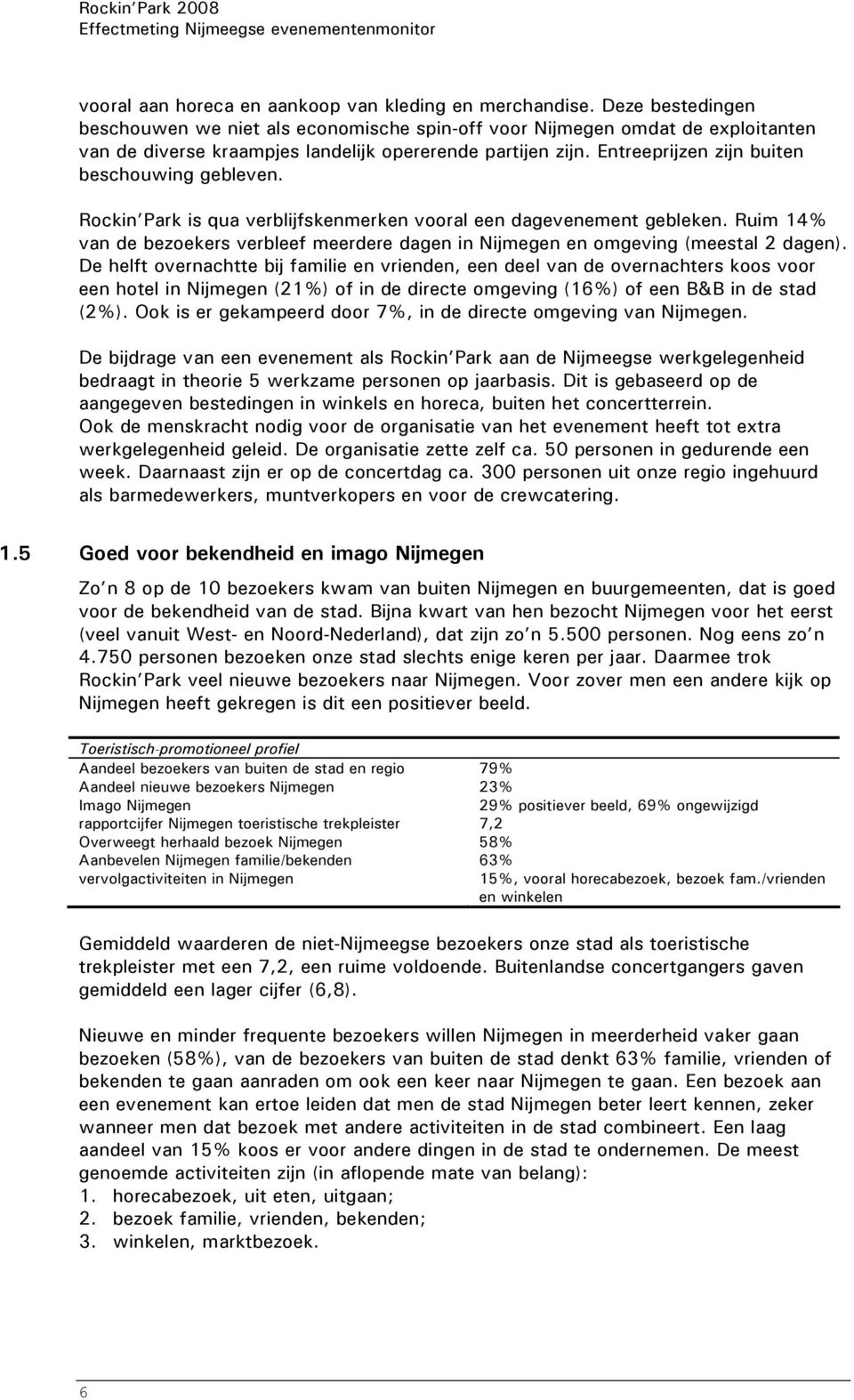 Entreeprijzen zijn buiten beschouwing gebleven. Rockin Park is qua verblijfskenmerken vooral een dagevenement gebleken.