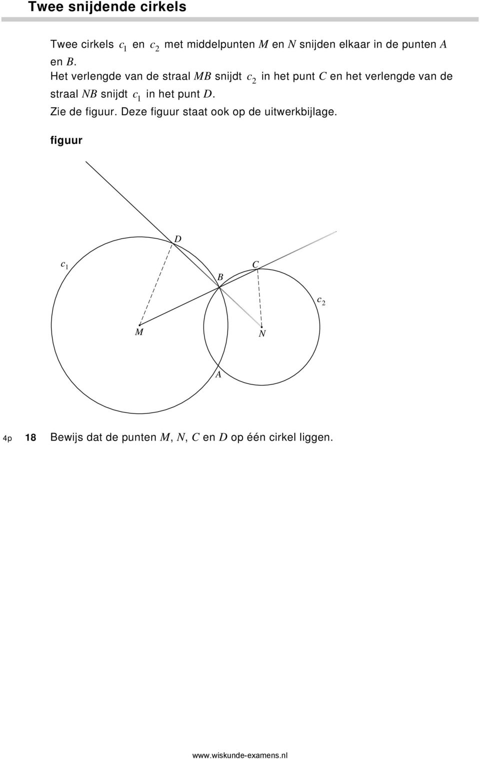 Het verlengde van de straal MB snijdt c in het punt C en het verlengde van de straal NB