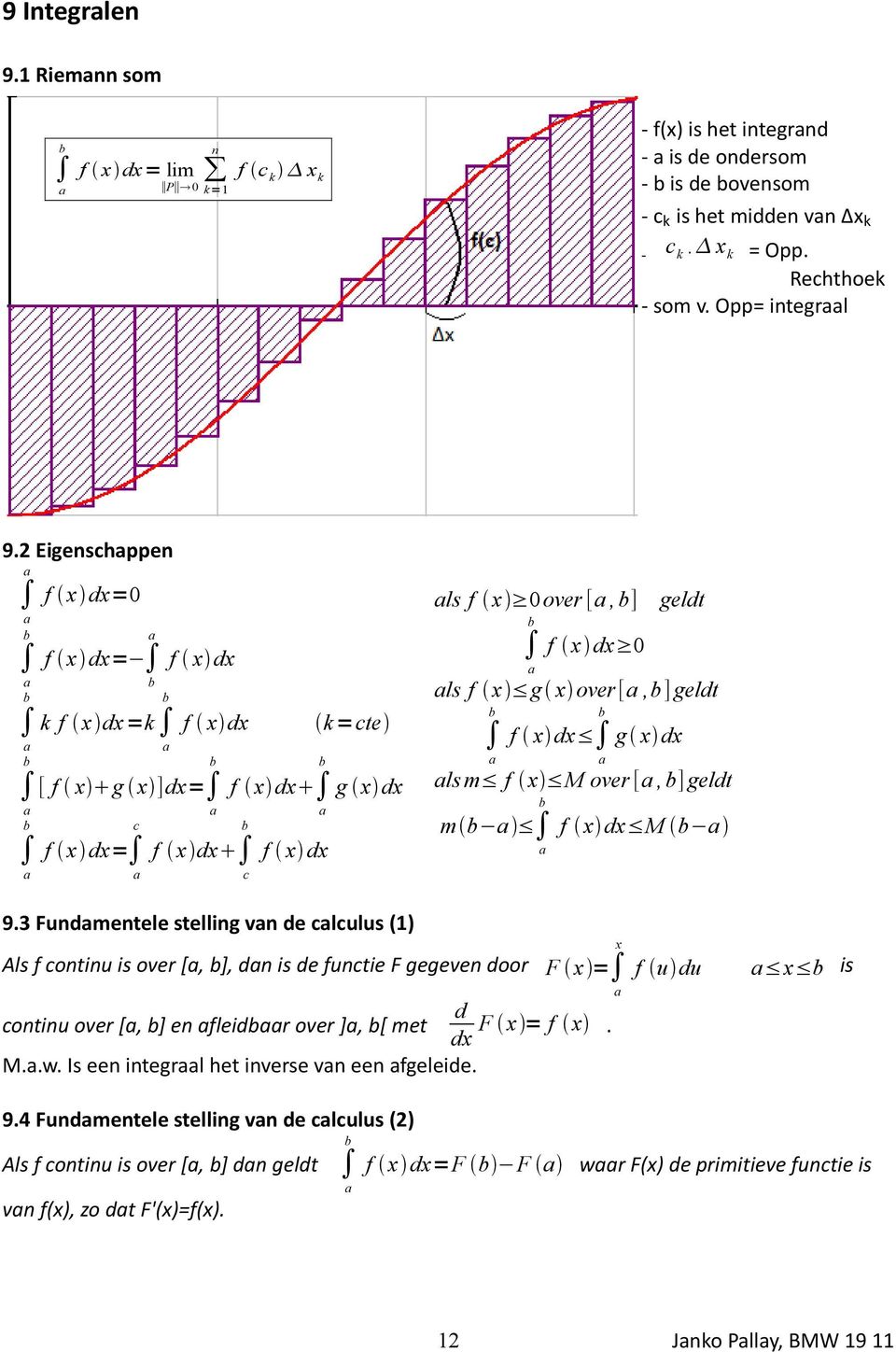 f xx M 9.3 Funmentele stelling vn e clculus () x Als f continu is over [, ], n is e functie F gegeven oor F x= continu over [, ] en fleir over ], [ met x F x= f x. M..w.