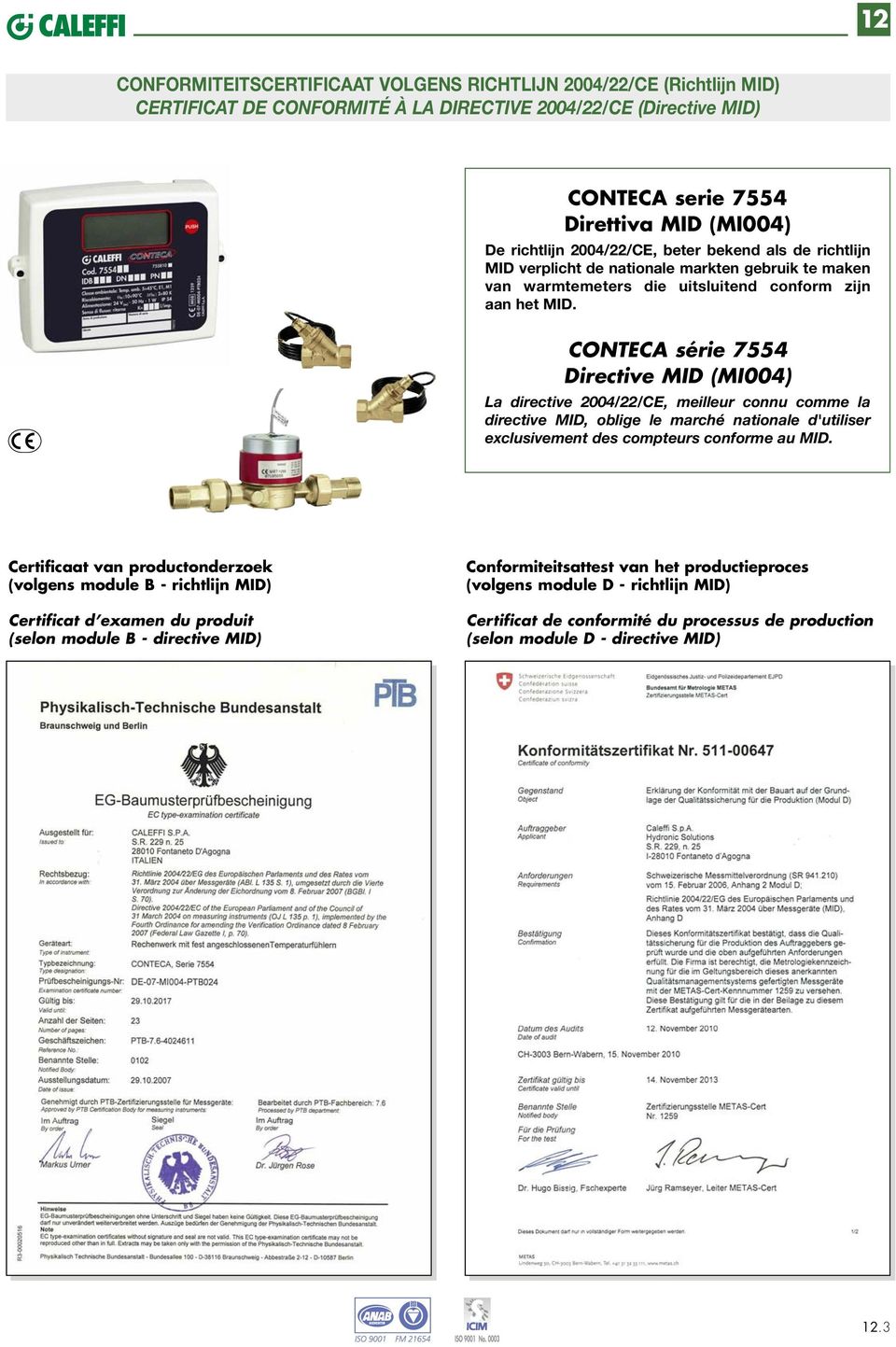 CONTECA série 7554 Directive MID (MI004) La directive 004//CE, meilleur connu comme la directive MID, oblige le marché nationale d'utiliser exclusivement des compteurs conforme au MID.
