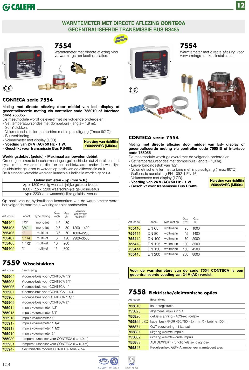 CONTECA serie 7554 Meting met directe aflezing door middel van lcd- display of gecentraliseerde meting via controller code 75500 of interface code 755055.