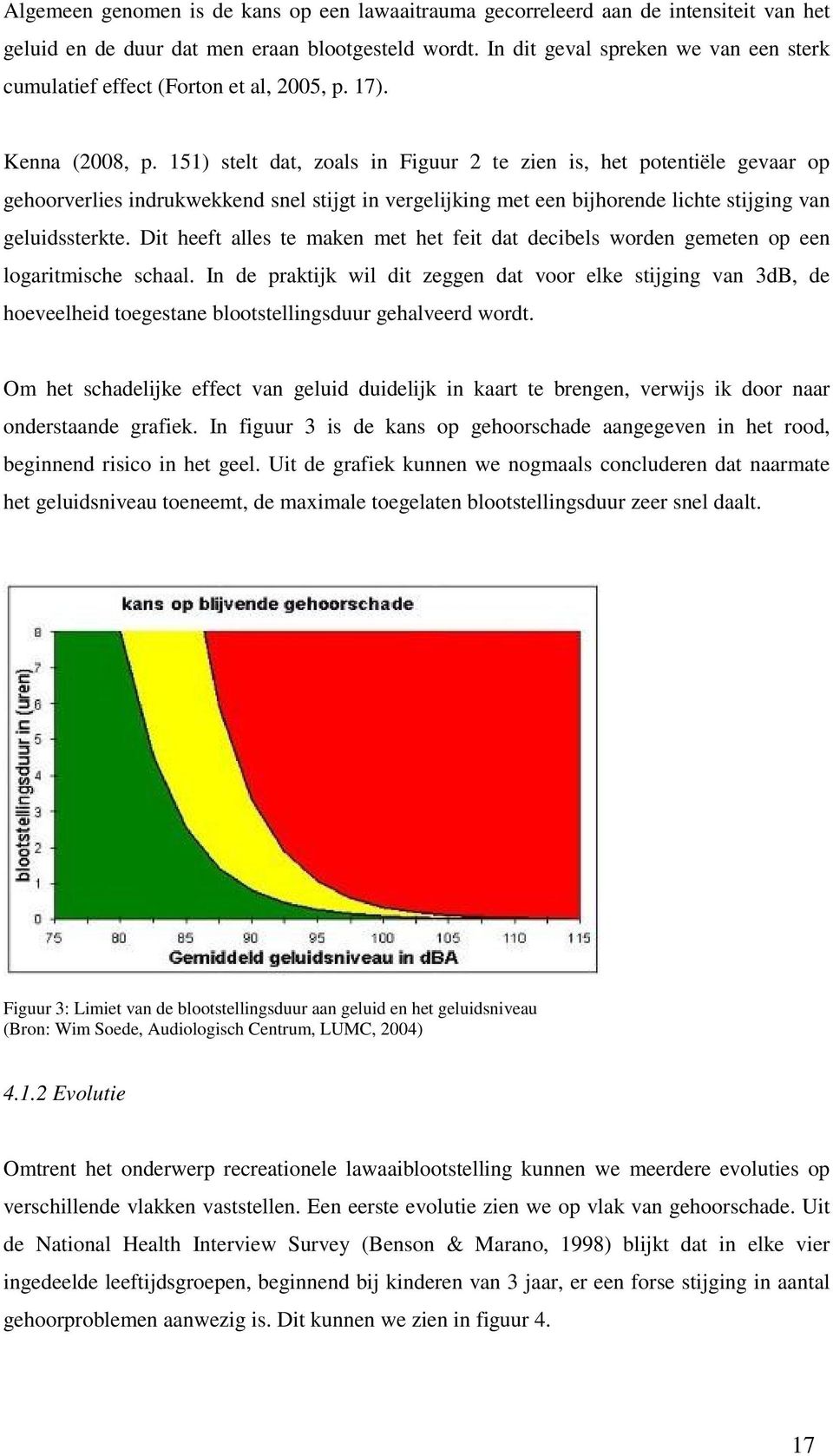151) stelt dat, zoals in Figuur 2 te zien is, het potentiële gevaar op gehoorverlies indrukwekkend snel stijgt in vergelijking met een bijhorende lichte stijging van geluidssterkte.