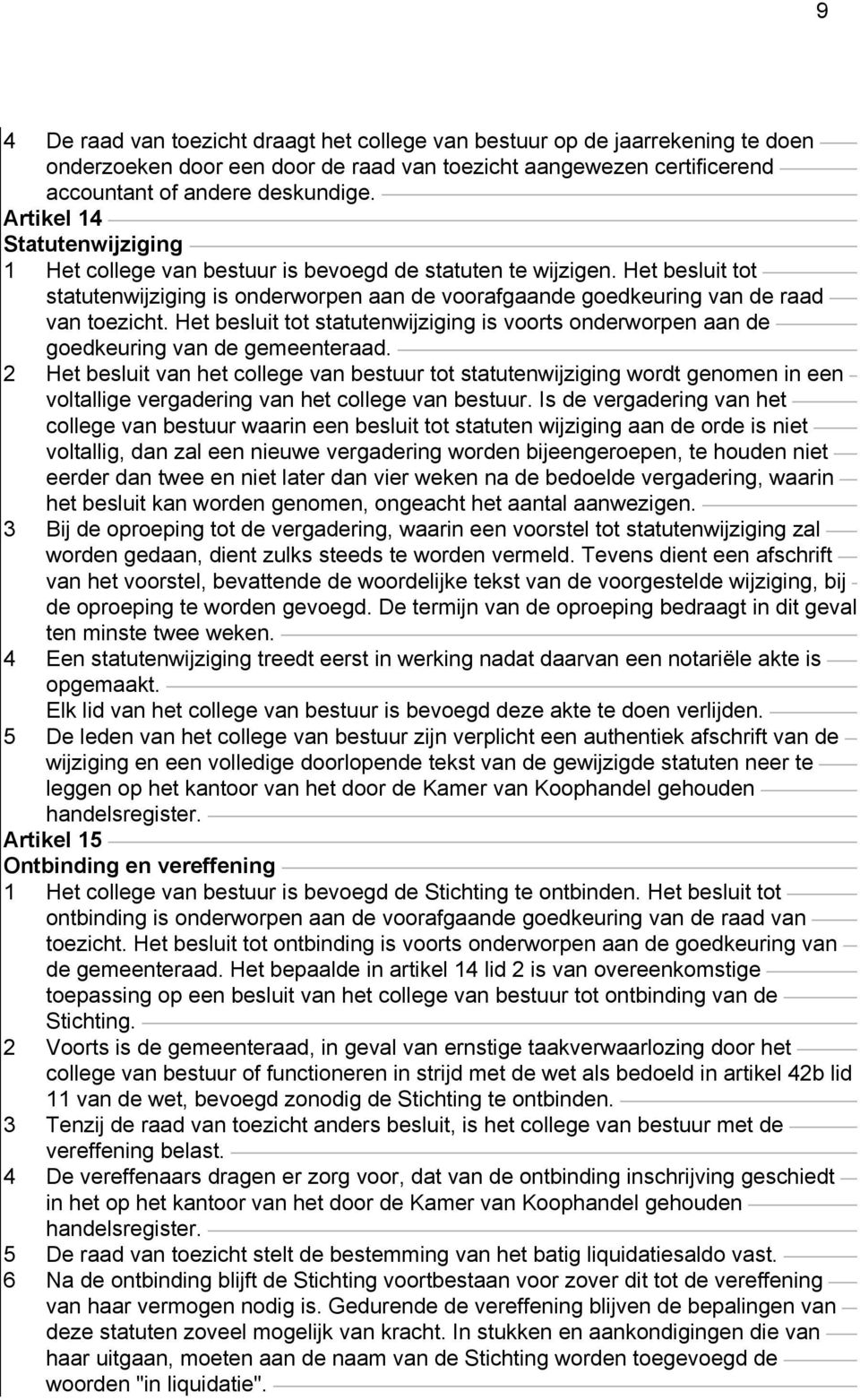 Het besluit tot statutenwijziging is voorts onderworpen aan de goedkeuring van de gemeenteraad.