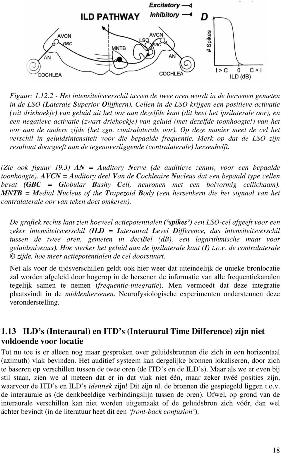 (met dezelfde toonhoogte!) van het oor aan de andere zijde (het zgn. contralaterale oor). Op deze manier meet de cel het verschil in geluidsintensiteit voor die bepaalde frequentie.